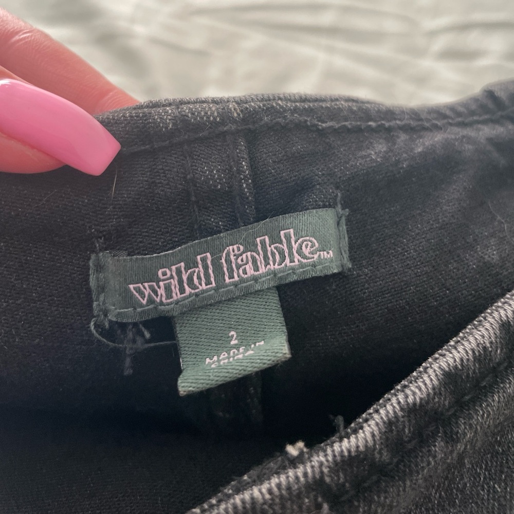 Black Denim Mini Pleated Skirt with Buckles - Picture 3 of 5